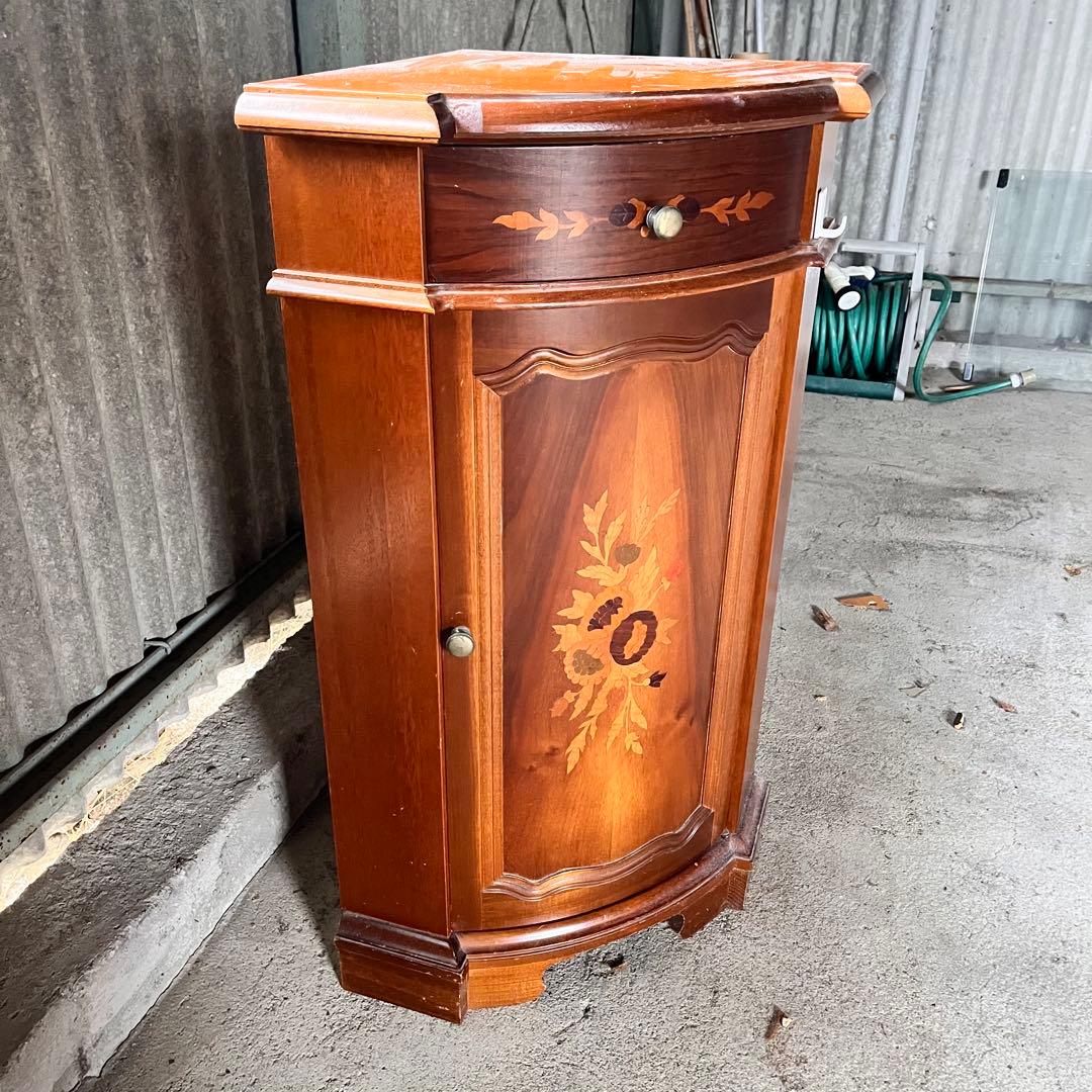 【美品】イタリア製 象嵌細工 コーナー キャビネット