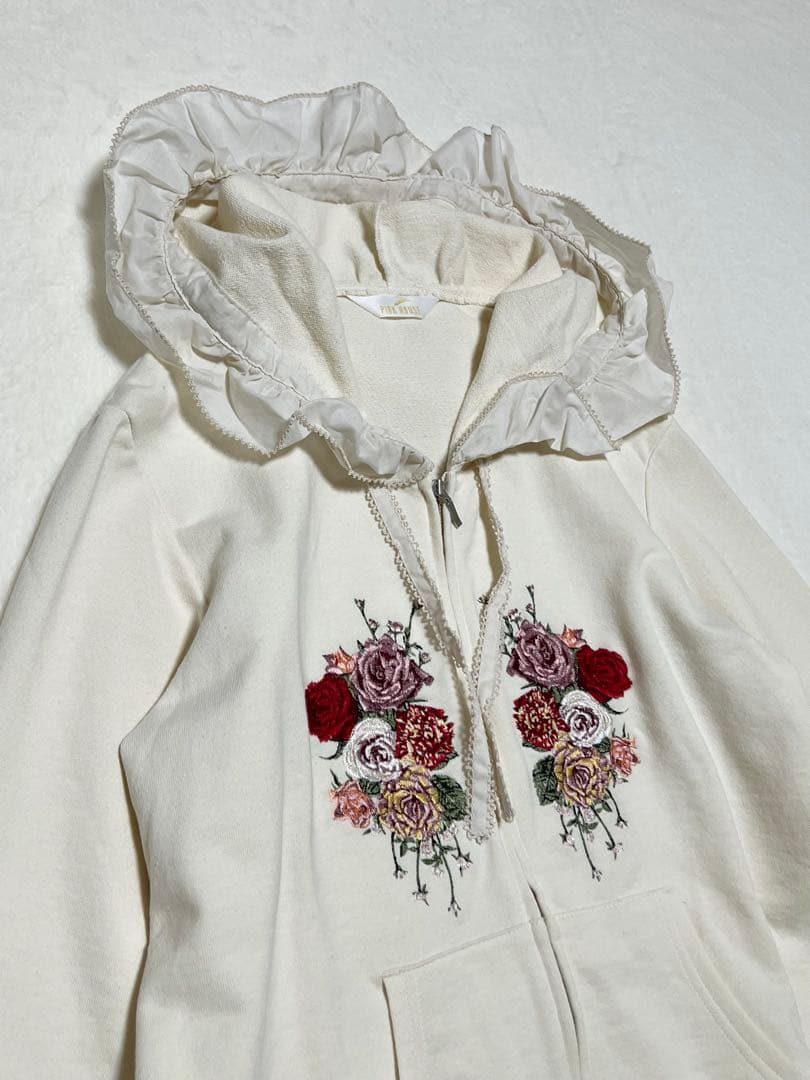 PINK HOUSE 花刺繍フリルパーカー 4 キナリ