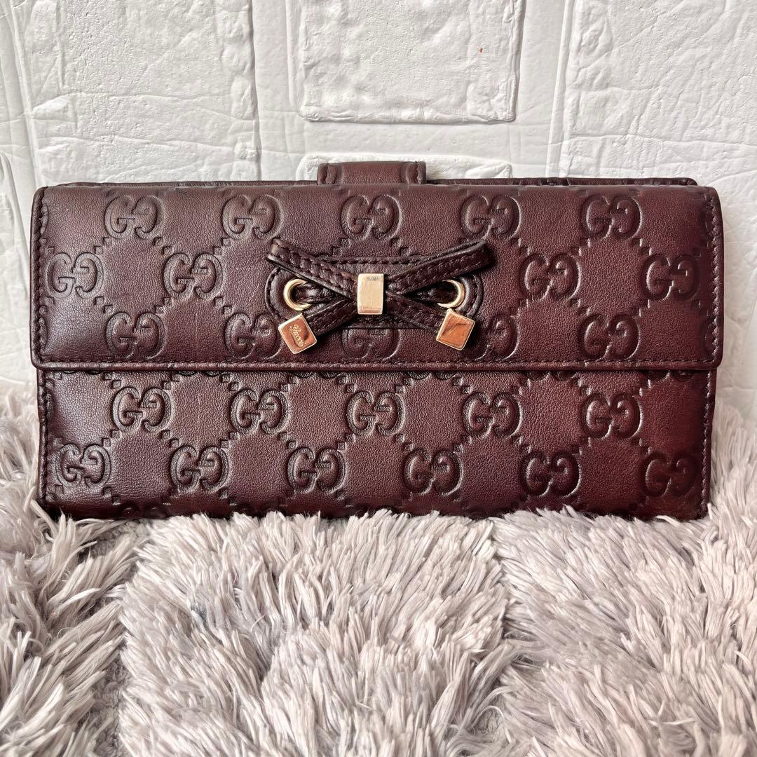 極美品✨GUCCI シマ　ダークブラウン　プリンシー　レザー　シルバーロゴ