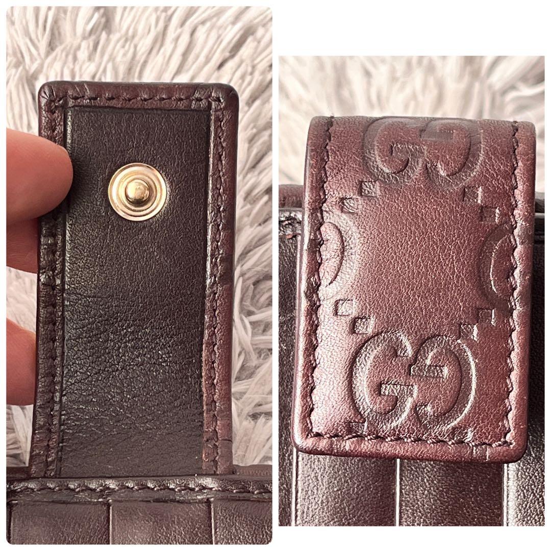 極美品✨GUCCI シマ　ダークブラウン　プリンシー　レザー　シルバーロゴ