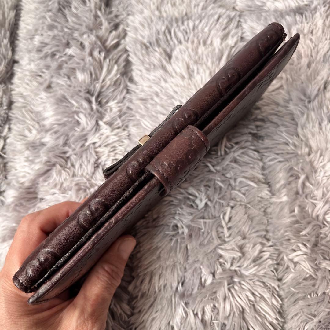 極美品✨GUCCI シマ　ダークブラウン　プリンシー　レザー　シルバーロゴ