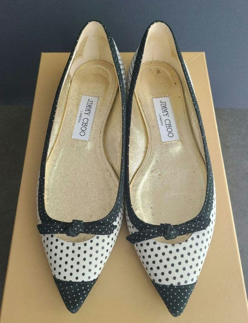 ドット柄ポインテッドトゥフラットシューズ