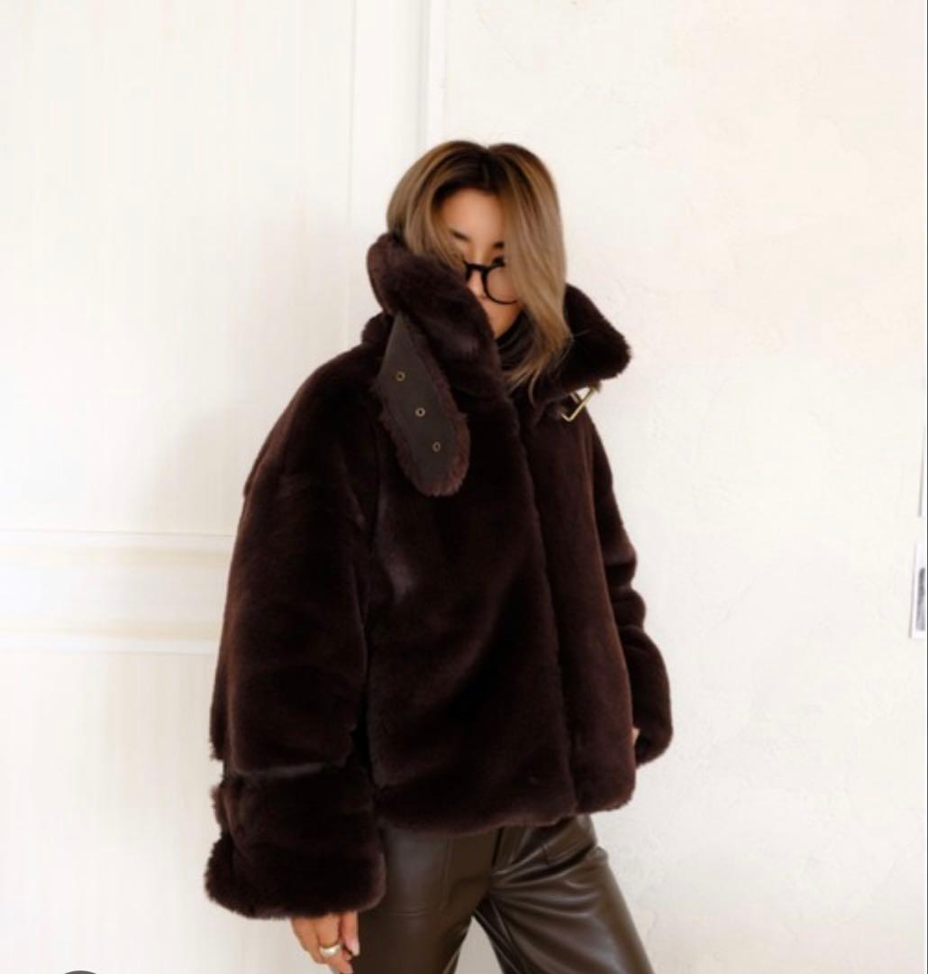 ALEXIA STAM ダークブラウン エコファーコート