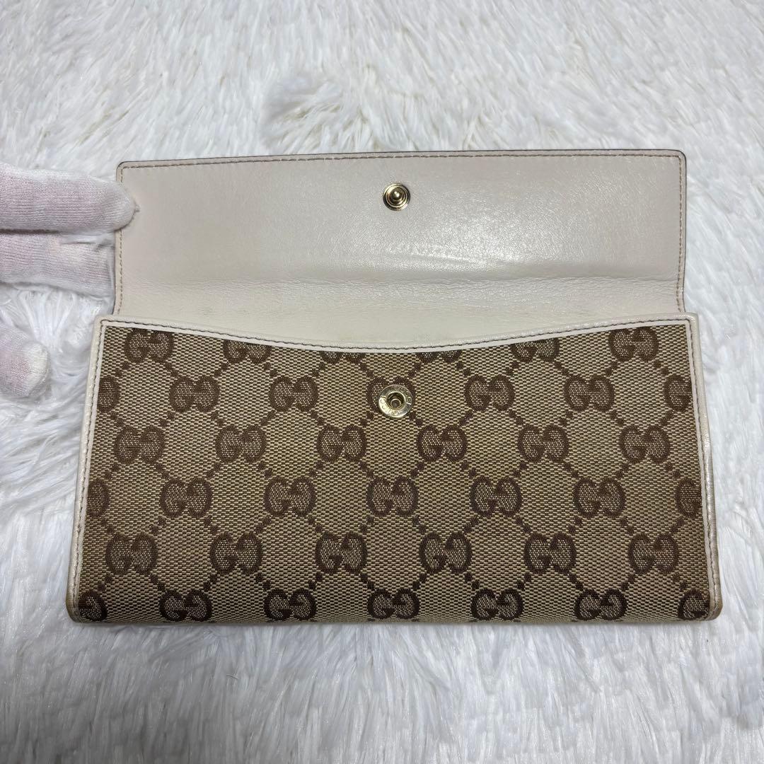 美品✨ グッチ 長財布 ラブリーハート GGキャンバス レザー 白 二つ折り