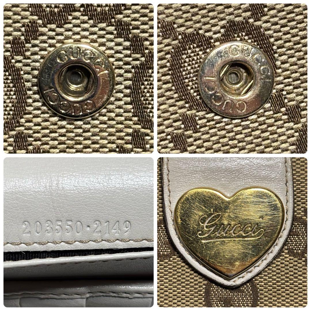 美品✨ グッチ 長財布 ラブリーハート GGキャンバス レザー 白 二つ折り