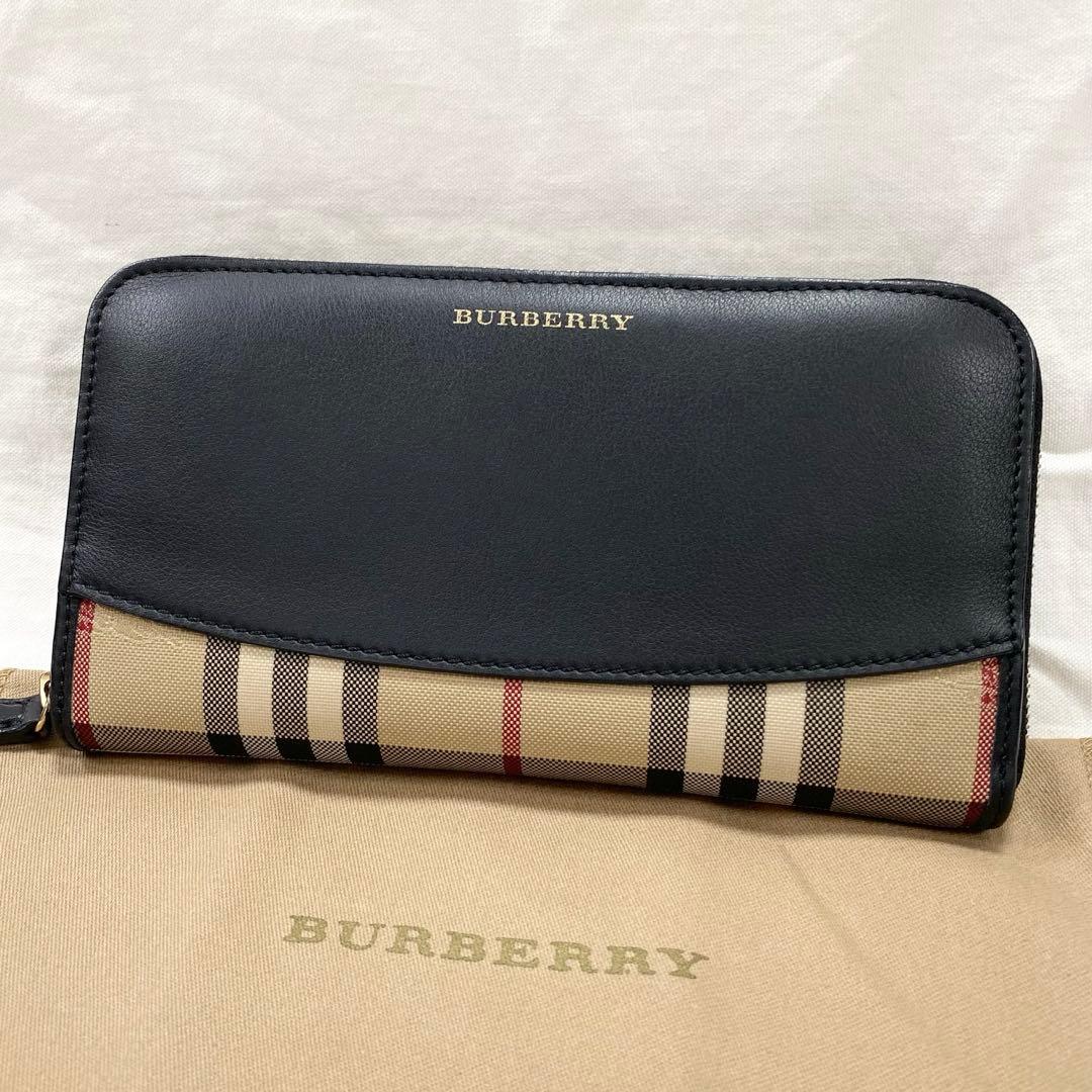 未使用品✨バーバリー 長財布 ラウンドファスナー ノバチェック レザー ブラック