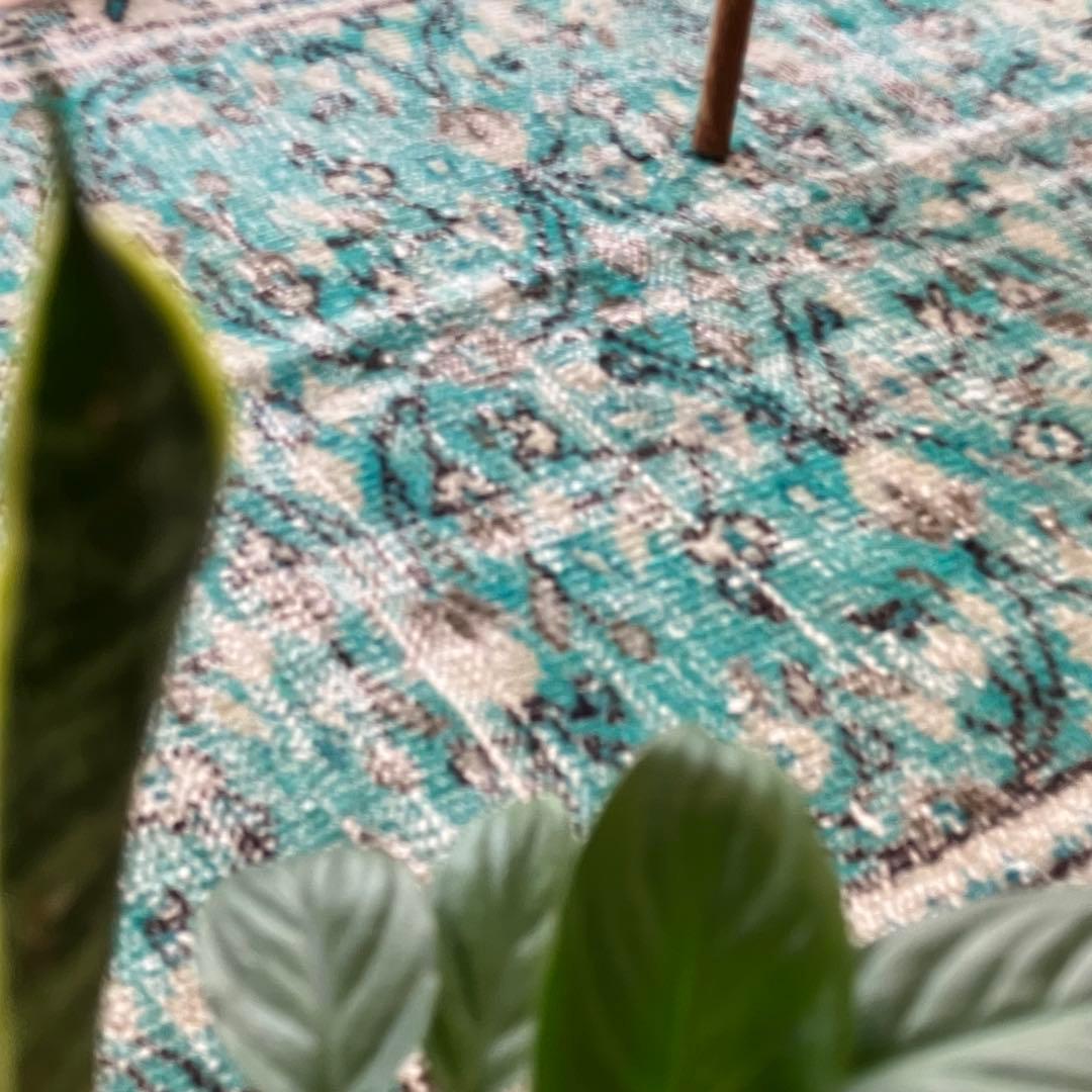 スカイブルー✳︎91×192✳︎ペールグレー　満載フラワー　トルコヴィンテージラグ