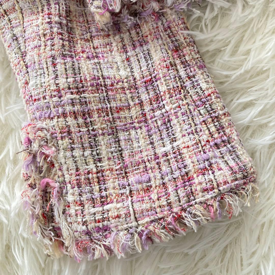 アナイ ツイード ノーカラー ジャケット ピンク 38 フロントホック