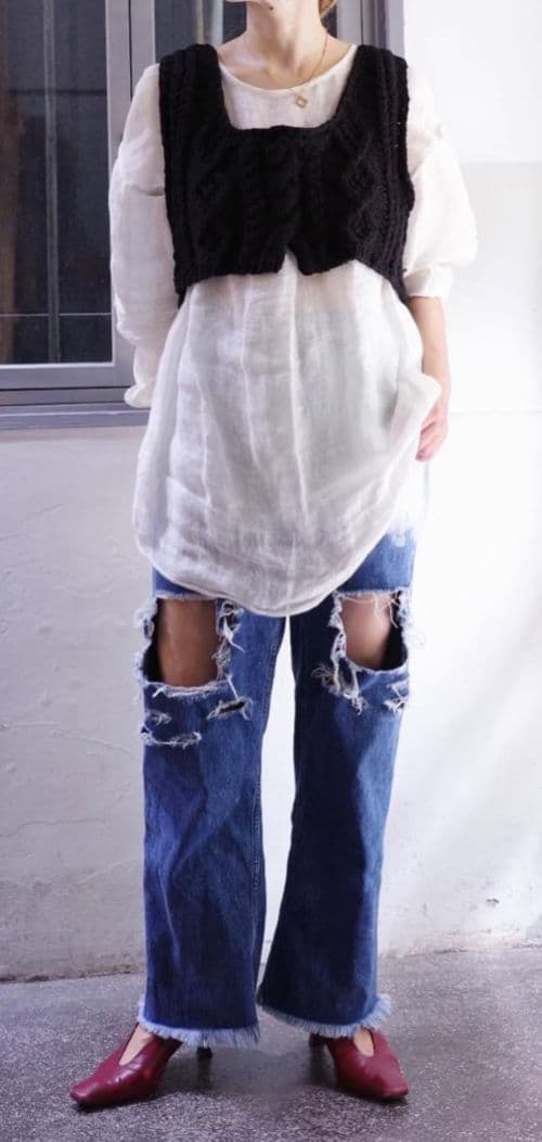 Ajwain HAND KNIT cotton vest ニット ベスト