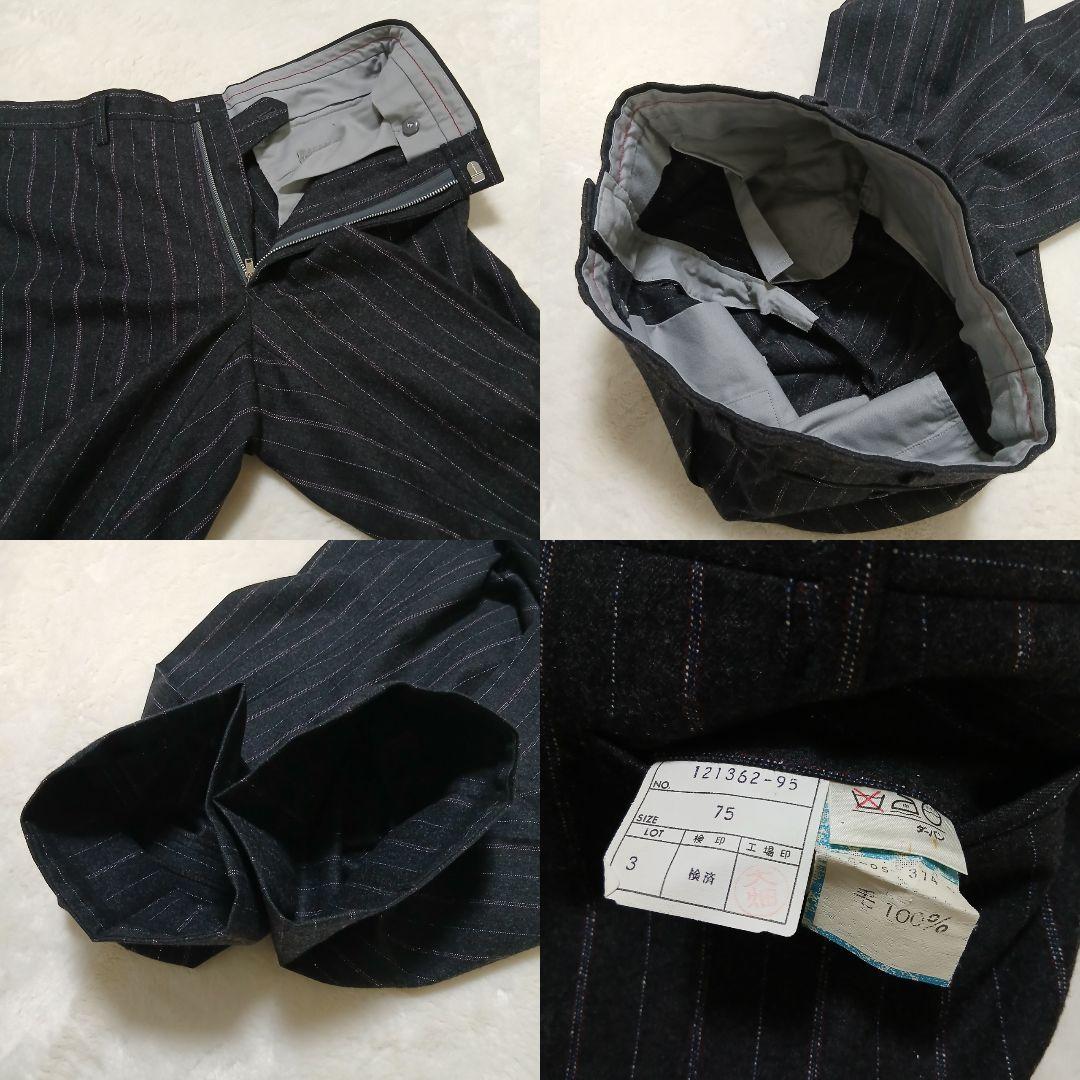 【美品】DURBAN ストライプ 3ピースウールセットアップスーツ ブラック