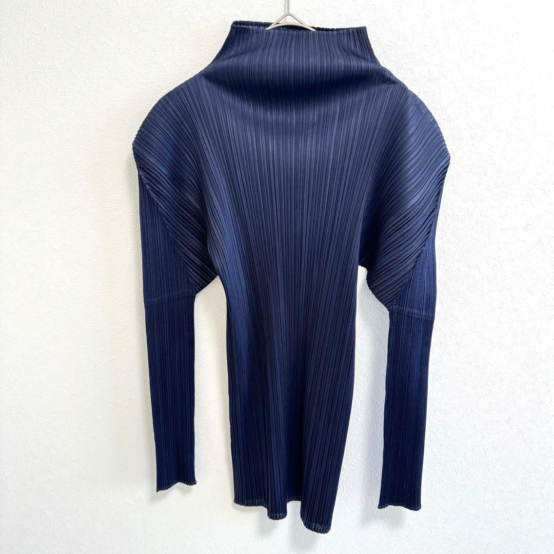 美品✨PLEATS PLEASE プリーツ　ネイビー　XLサイズ 長袖　トップス
