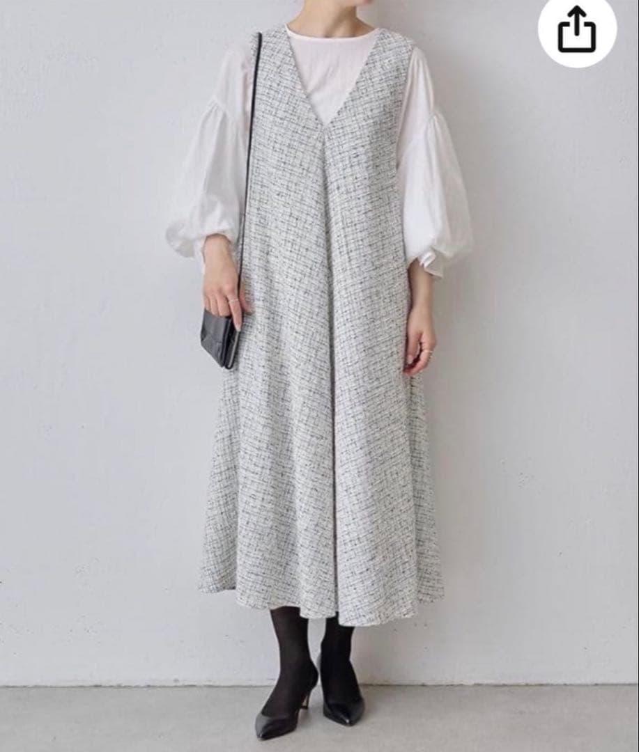 BEARDSLEY ビアズリー ツイードフレアワンピース 白 サイズS