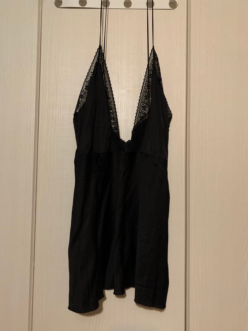 マルジェラMM6レース付きブラックキャミソールサテン黒ブラック