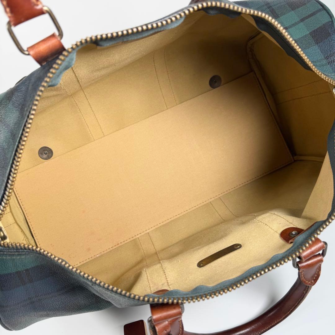 美品 ラルフローレン ボストンバッグ 2WAY レザー チェック グリーン