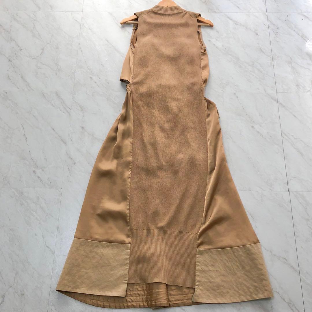 【希少 20SS】sacai ファブリックコンボドレスワンピース ベージュ 1