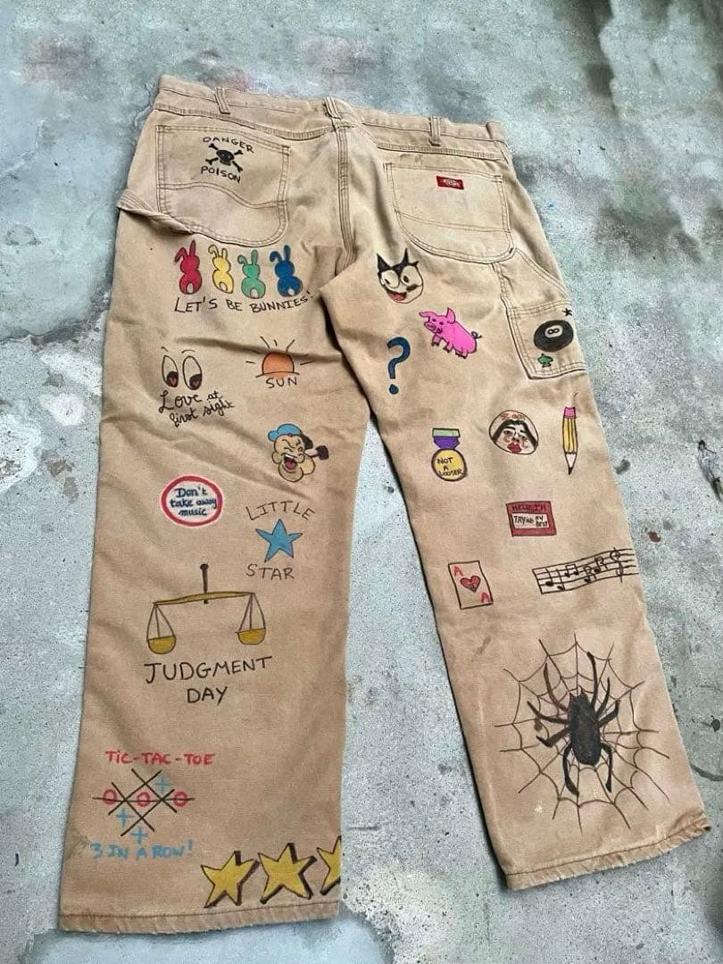 メモリアル ワークパンツ – ハンドペイント デザインサイズXL