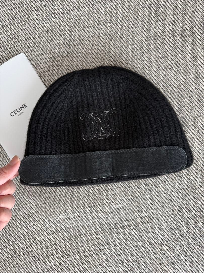 CELINEセリーヌ 美品 トリオンフ カシミヤ ニット帽 ニットキャップ 帽子