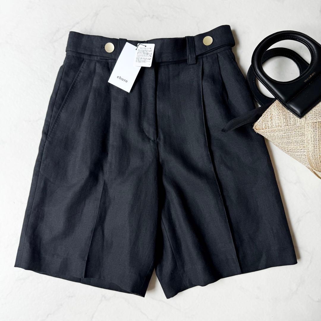 新品タグ付き✨エブール　リネンショートパンツ　イタリア製生地　金ボタン　38