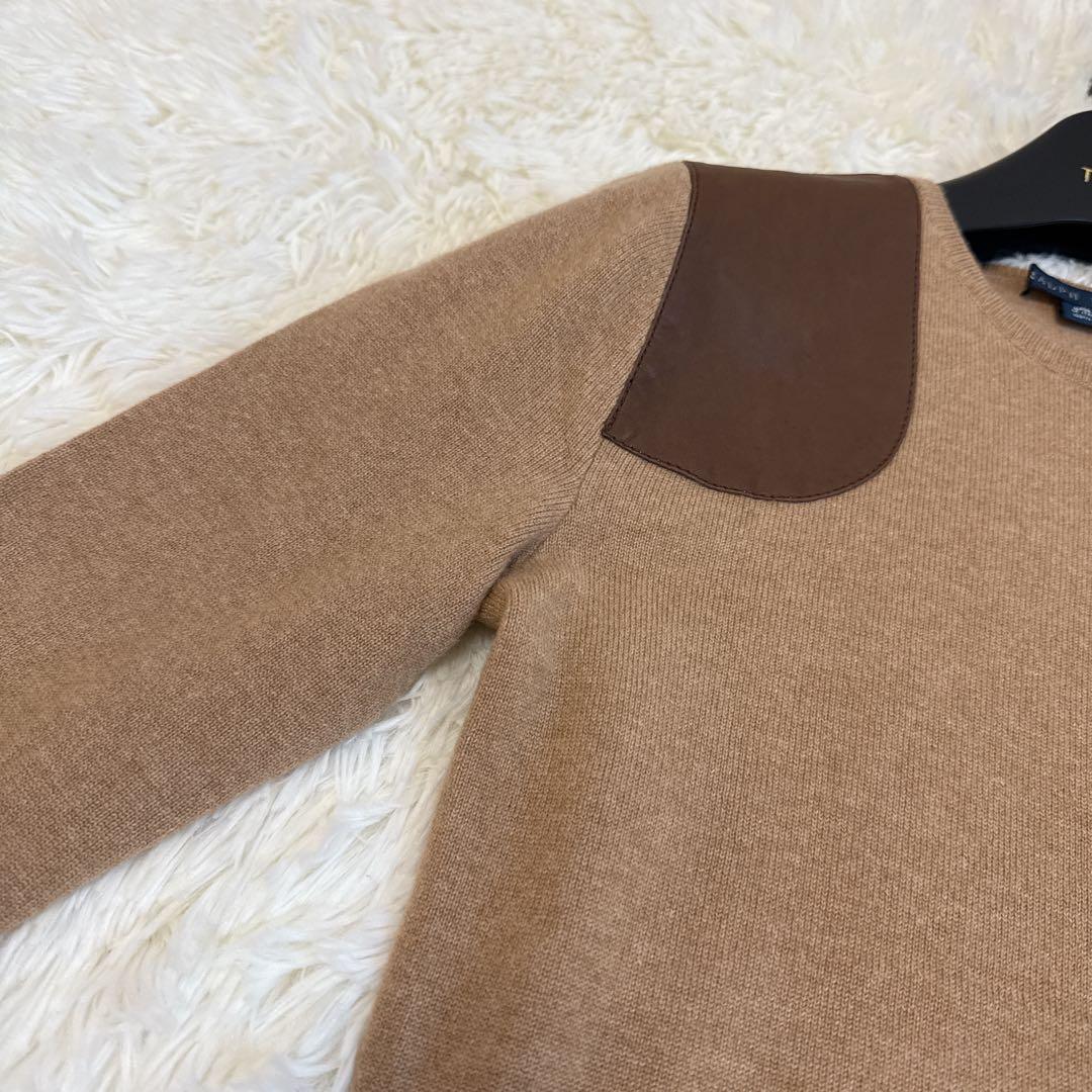 [美品] ラルフローレン カシミヤ100 ワンピース M レザー切替　フレア