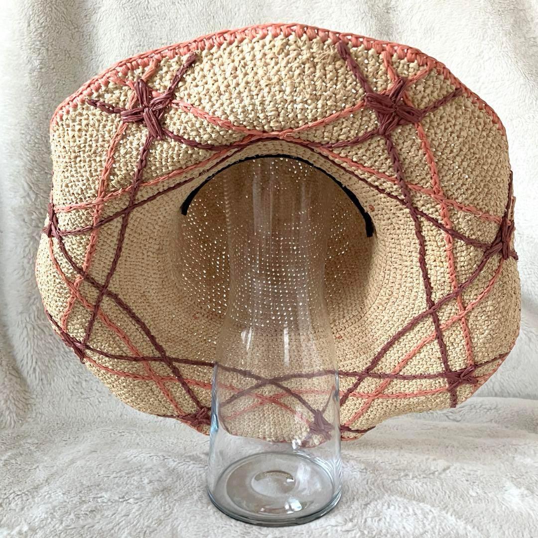 ゆ*す様 超希少 ヘレンカミンスキー ラフィア ワイドブリム ナチュラル×コーラ