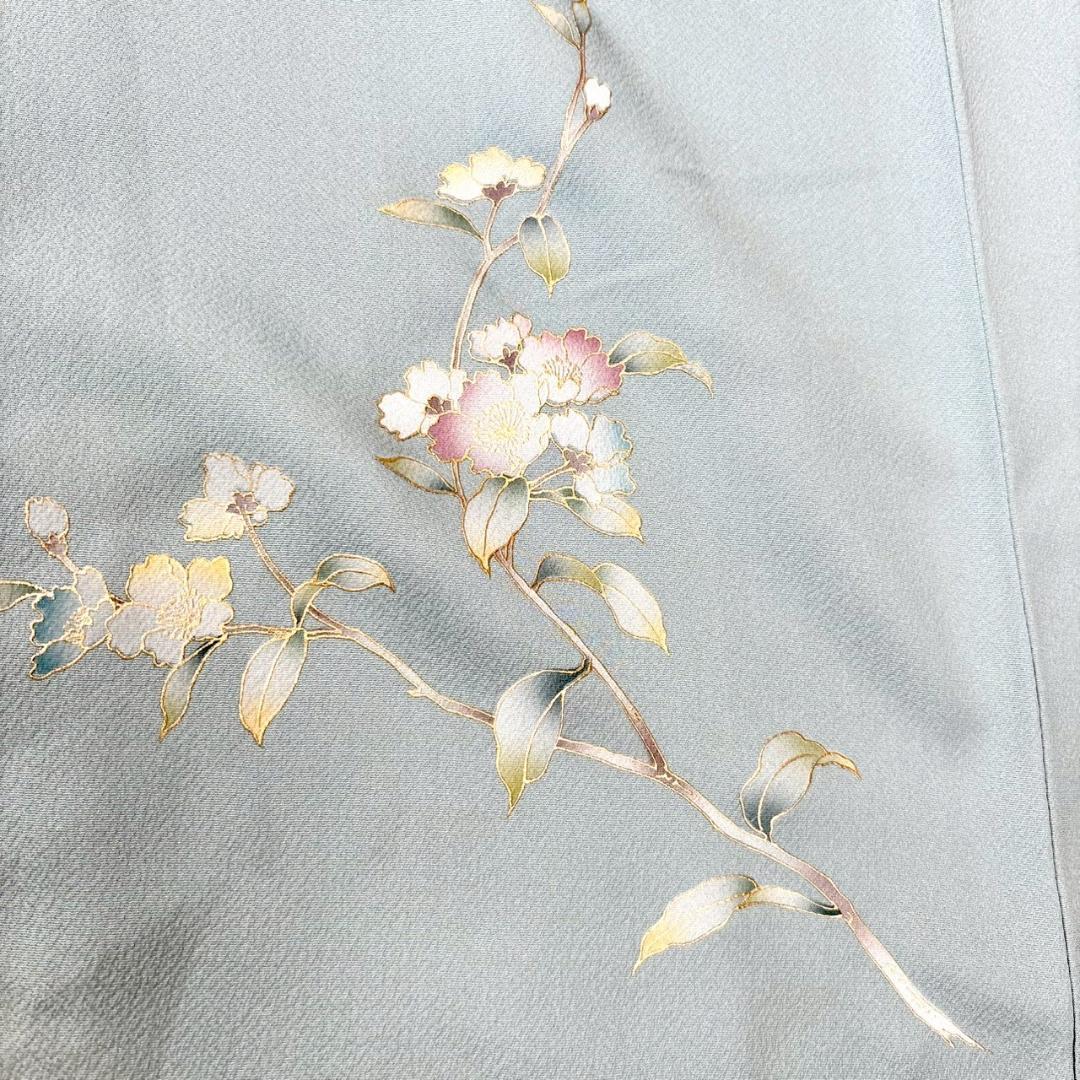 付け下げ 友禅 紋無し 浅縹色 水色 正絹 丈160 裄64 IS1081☆