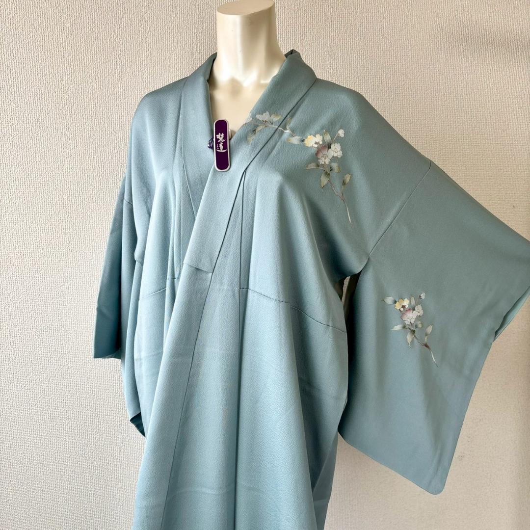 付け下げ 友禅 紋無し 浅縹色 水色 正絹 丈160 裄64 IS1081☆