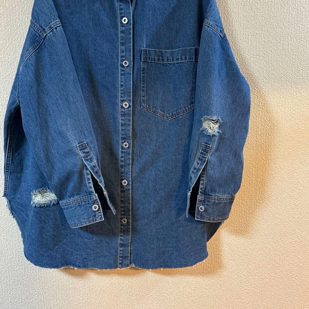 DouDouダメージデニムシャツ