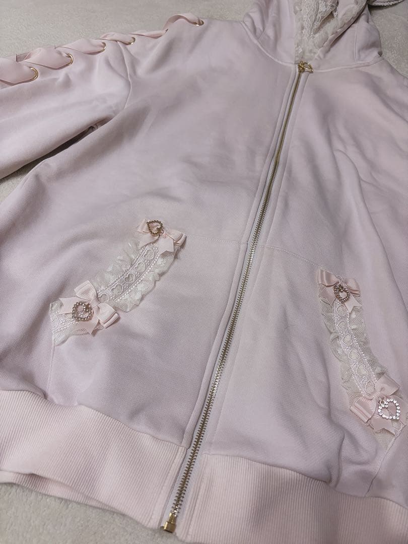 LIZLISA うさみみレースアップスリーブパーカー ピンク