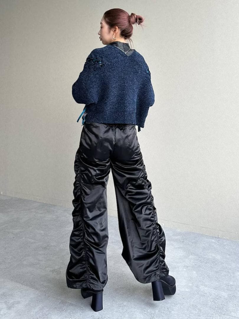 即完売品 新作 新品 HARE モールレースアップカーディガン ブルー