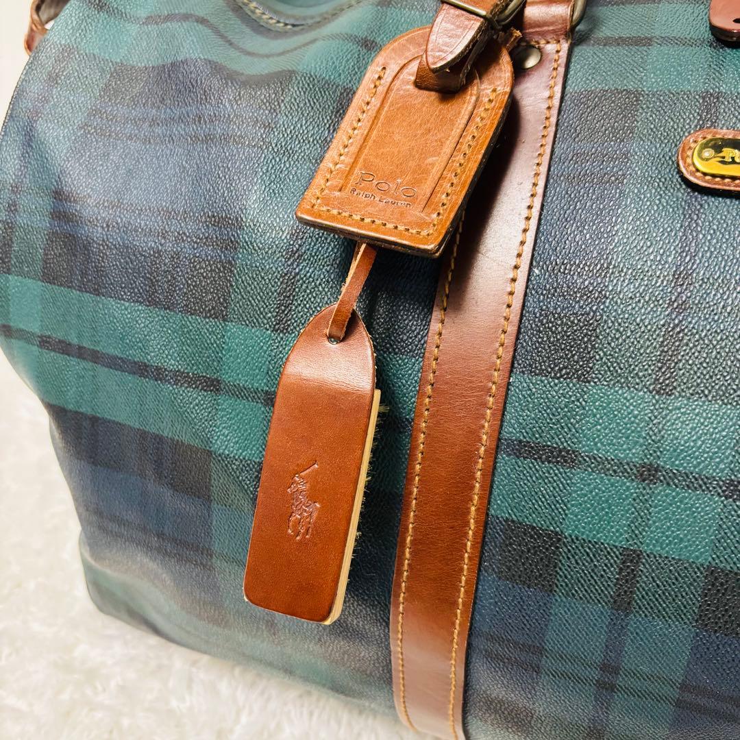 希少 ポロ ラルフローレン レザー ボストンバッグ チェック 2way 大容量