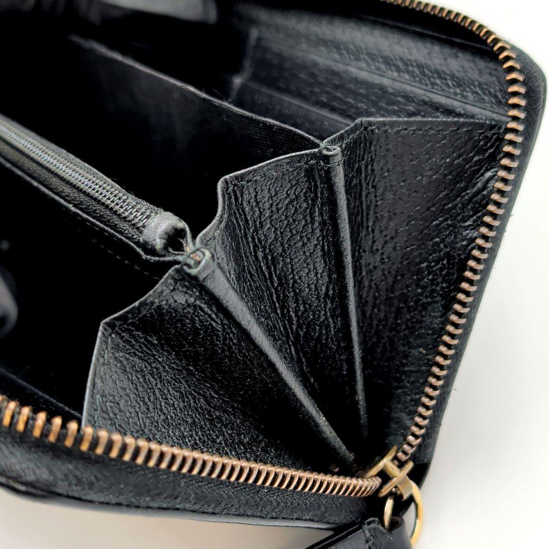 極美品 GUCCI アニマリエ ゴールドビー 長財布 グッチ レザー ブラック