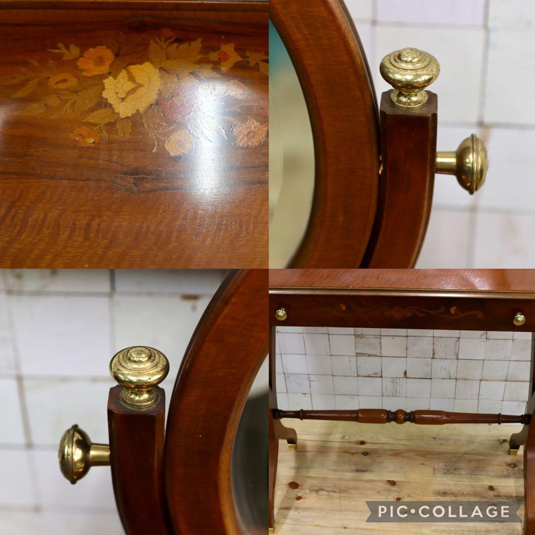 GMIK504○イタリア アンティーク 象嵌細工 ドレッサー 鏡台 デスク