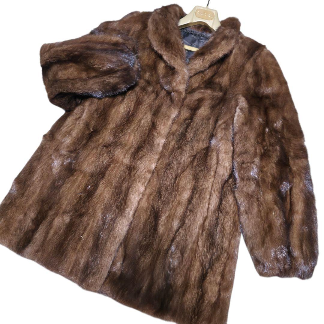 美品 デミバフミンク ファーコート 本毛皮 15 3L位 極太袖