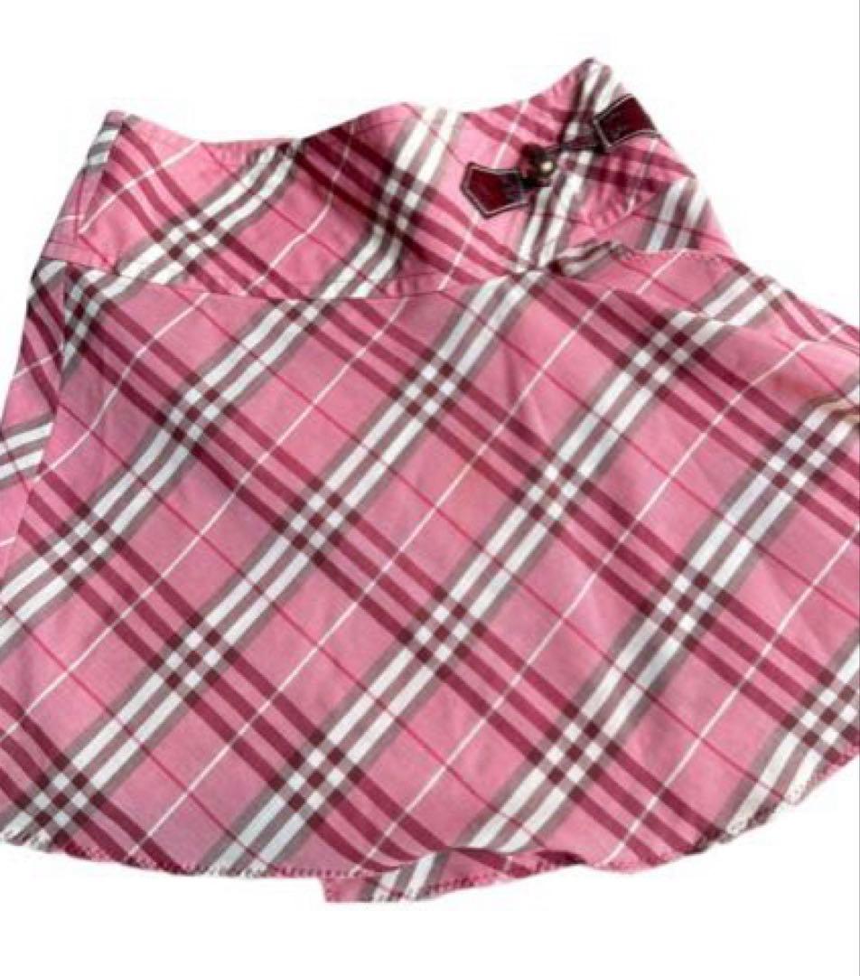 希少カラー バーバリーブルーレーベル ピンク ノバチェック 巻きスカート 38