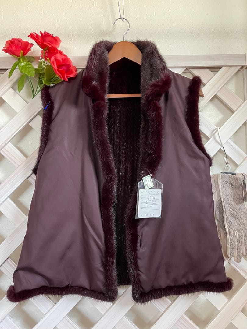 ⭐︎無事が土産⭐︎ 58万⭐︎リバーシブル⭐︎ミンクヤーン × 絹　バーガンディ