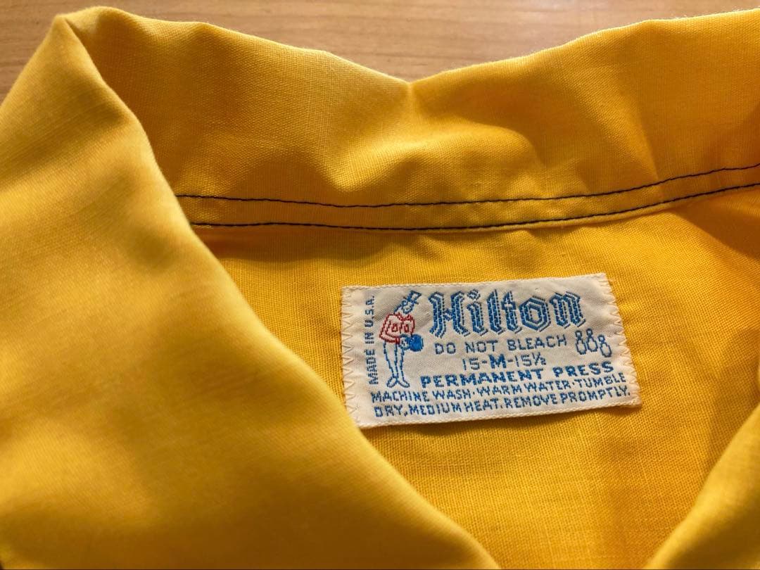 70s Hilton ボーリングシャツ　チェーン刺繍(チェーンステッチ) 黄色