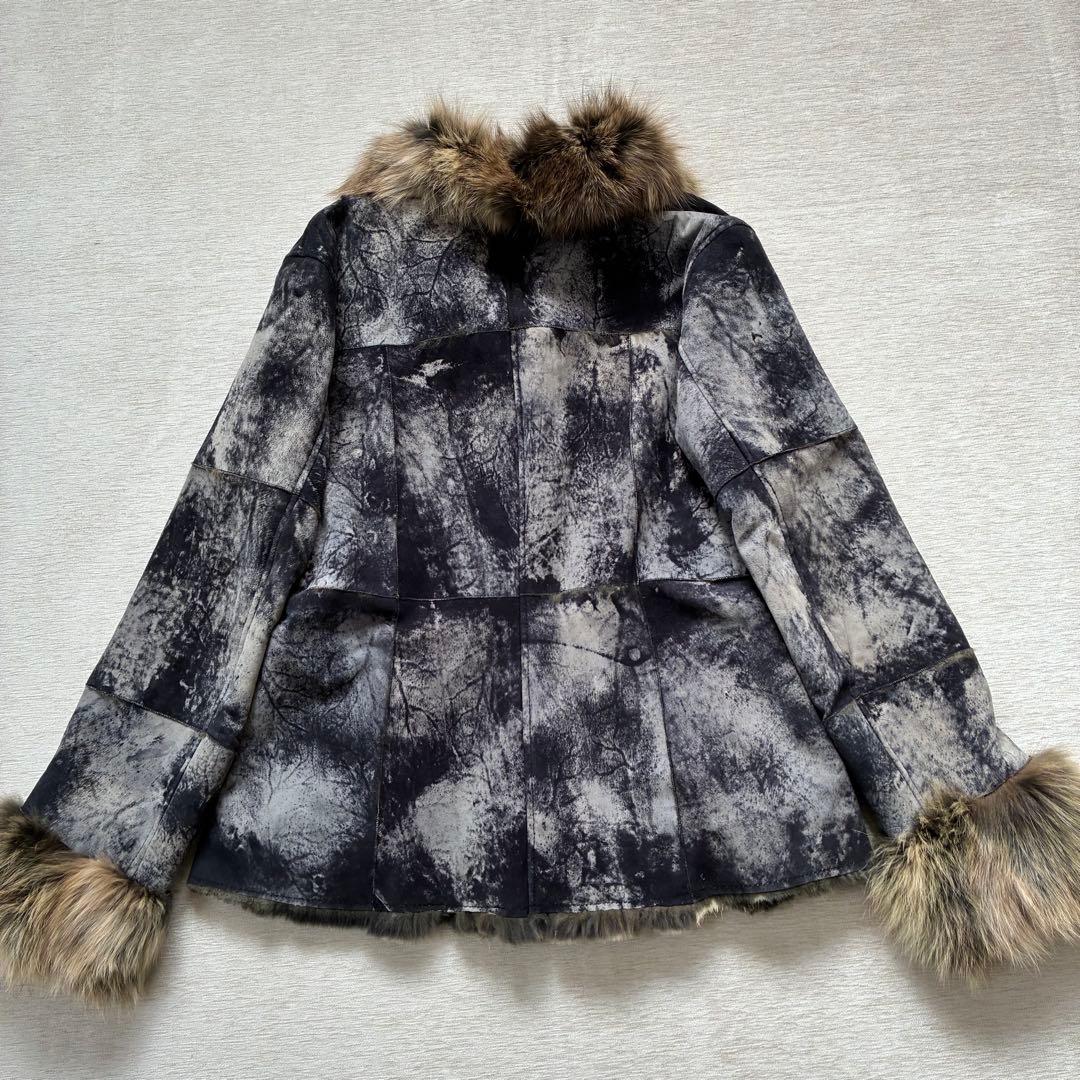 希少 ファーコート　毛皮ジャケット　リアルファー　ブルーフォックス　本革　Y2K