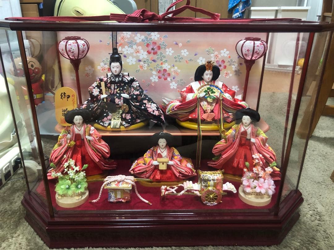 雛人形セット ガラスケース付き　光るぼんぼり