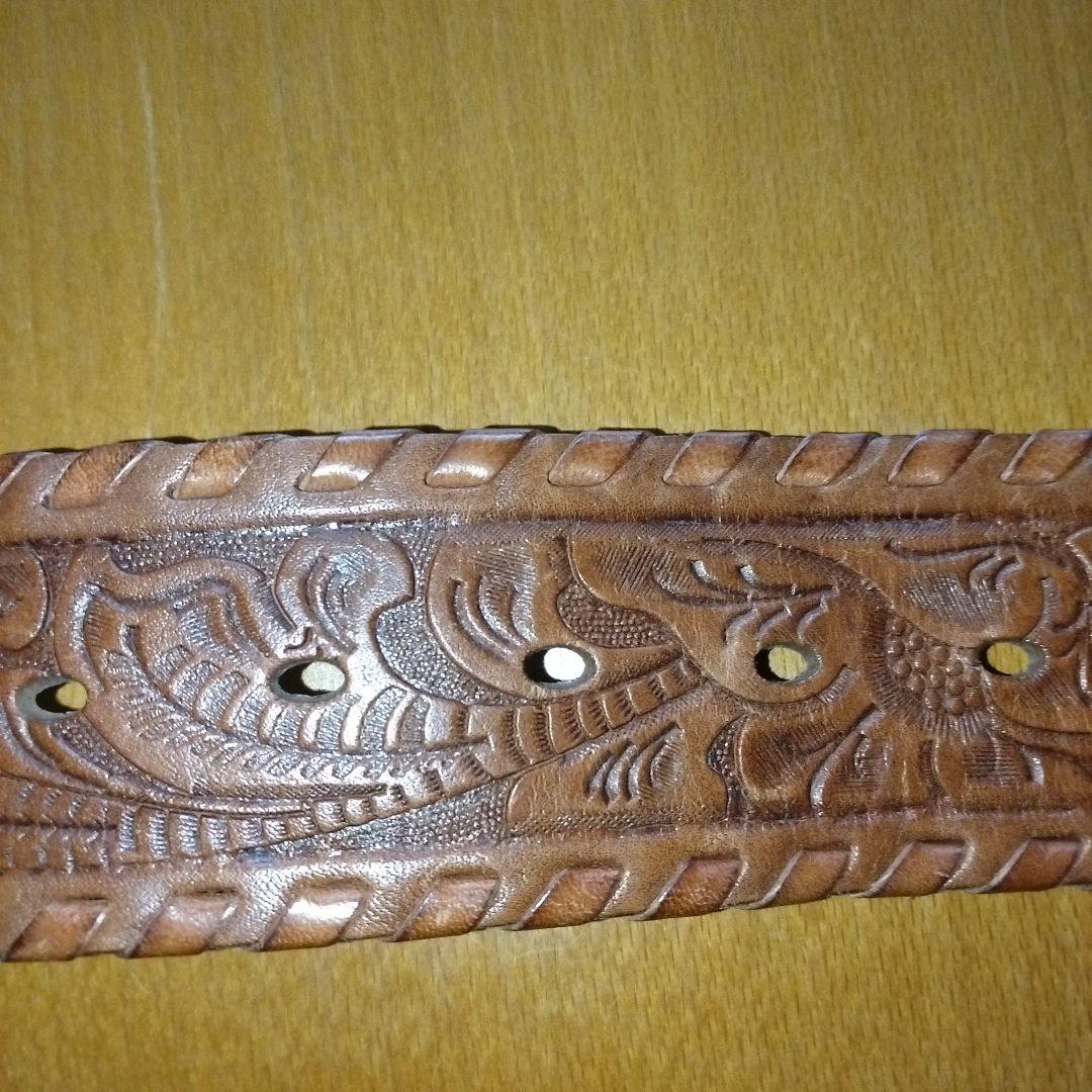 ラルフローレン　ベルト　S　ブラウン　本革　型押し　総柄　幅広　バックル金色