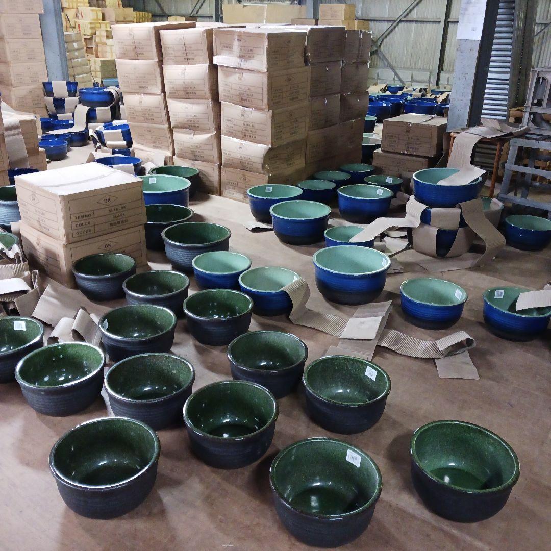 新品　特大51x49　陶器睡蓮鉢　メダカ鉢　難有　エメラルドグリーン　緑黒LBK