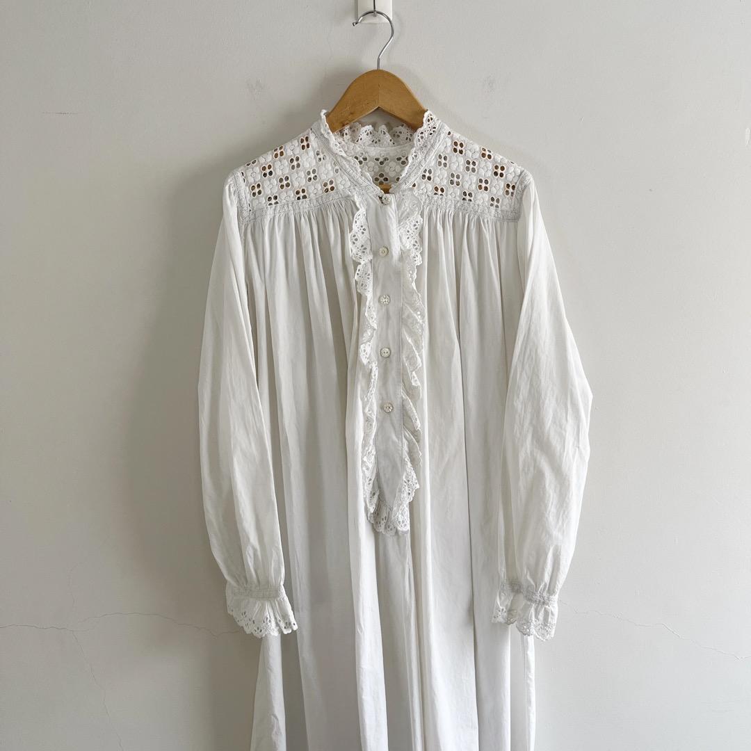 アンティーク　ホワイト　コットン　ワンピース　ドレス　ヨーロッパ　ヴィンテージ