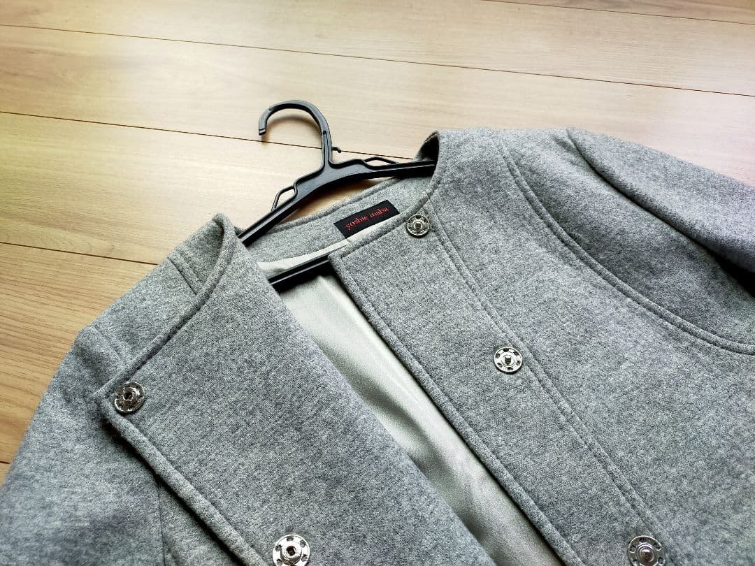 美品ヨシエイナバ　カシミヤシルクウール混ジャケット9号裏地シルク