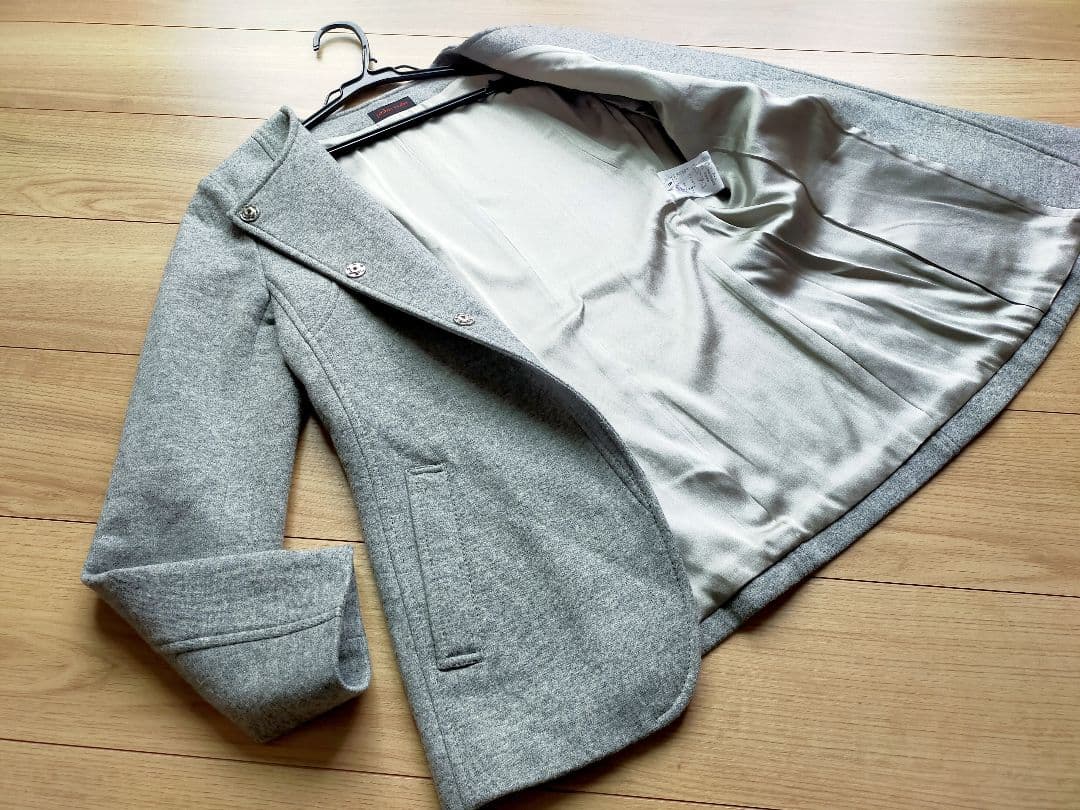 美品ヨシエイナバ　カシミヤシルクウール混ジャケット9号裏地シルク