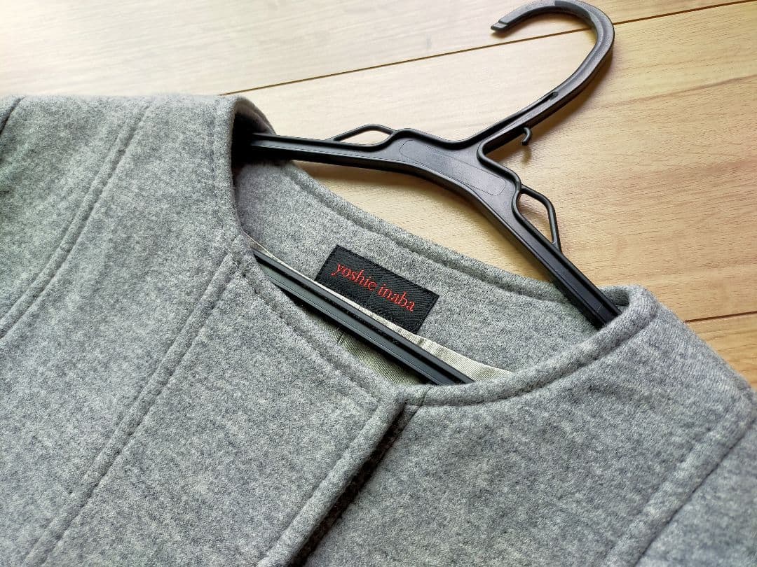 美品ヨシエイナバ　カシミヤシルクウール混ジャケット9号裏地シルク