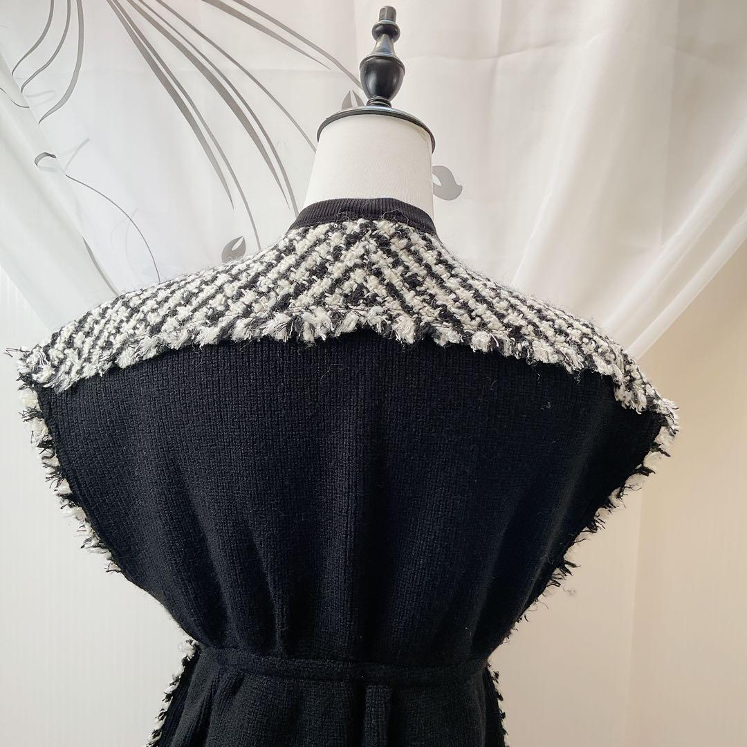 美品 トゥモローランド ツィード フレンチスリーブジレ ブラック S