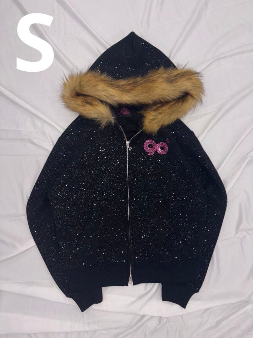 トップス 9090 girl Logo Glitter Fur Zip Hoodie S
