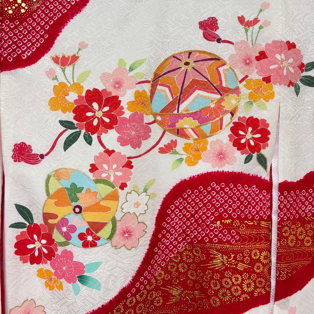 【訳あり特価・未使用】手書き京友禅 本絞り 古典桶絞り お宮参り 産着 赤