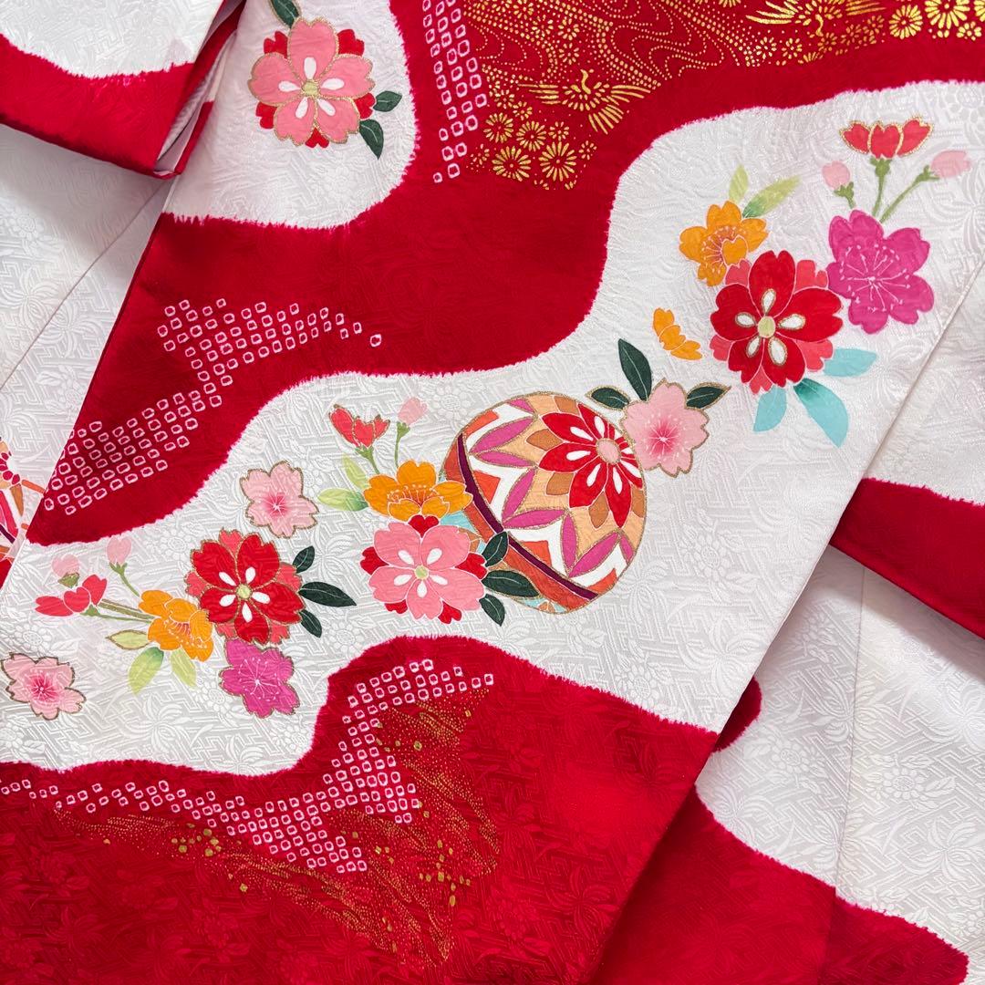 【訳あり特価・未使用】手書き京友禅 本絞り 古典桶絞り お宮参り 産着 赤