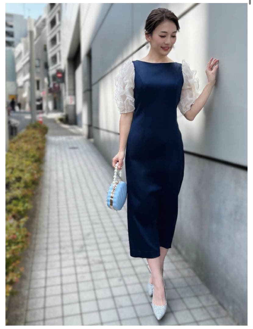 【新品未使用】フレイ アイディー　ラッフルフリルスリーブドレス ネイビー　1