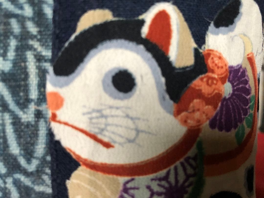 一閑張り　一閑張りバック　本藍染　型染　雪ん子　犬張子　張子犬　狛犬